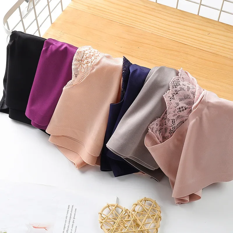 4Pcs Women's Panties Lace Underwear Silk Satin Sexy Exquisite Seamless Girls Lingerie Female Briefs Plus Size Comfort Underpants
