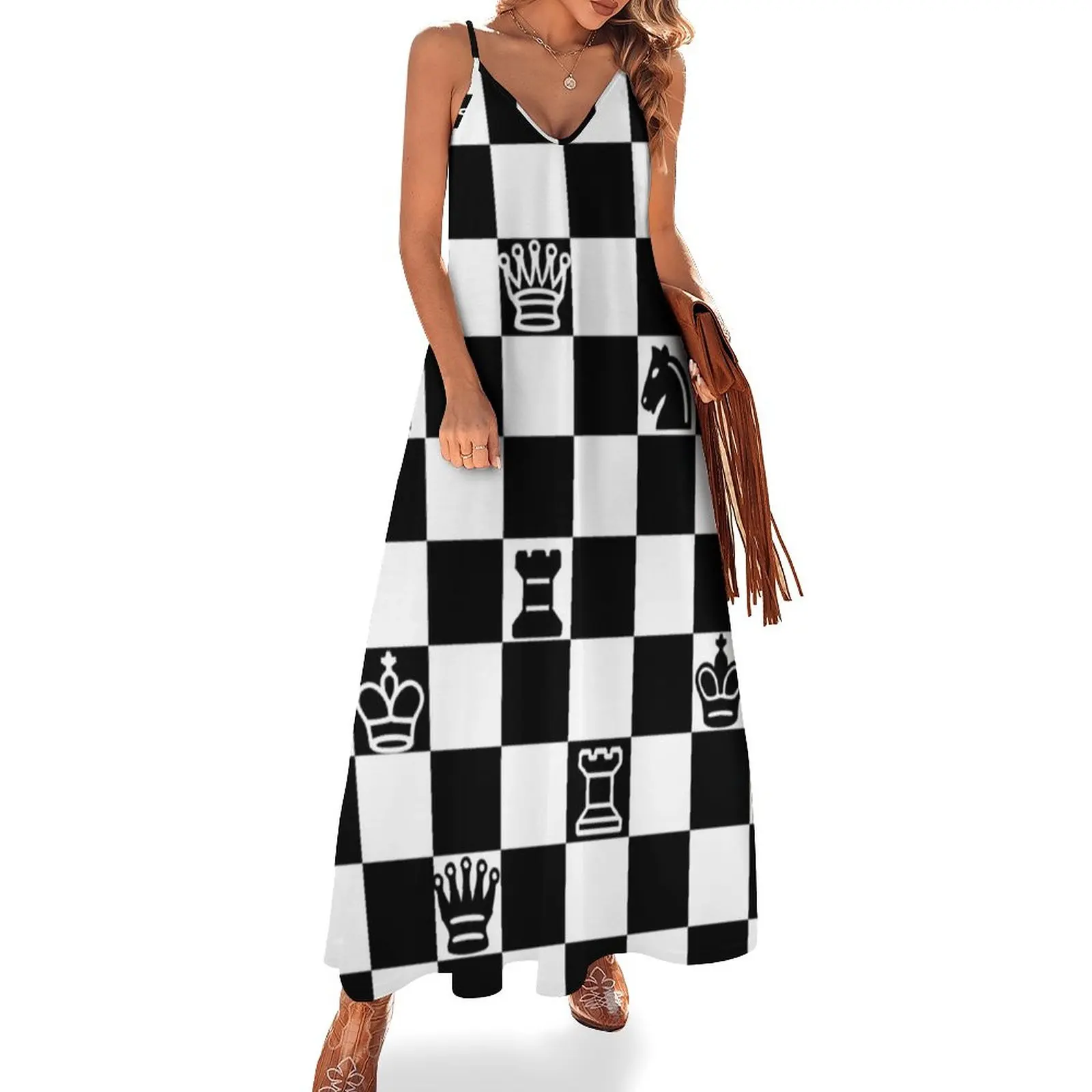 

Chess Sleeveless Dress Woman's evening dress Long dress woman