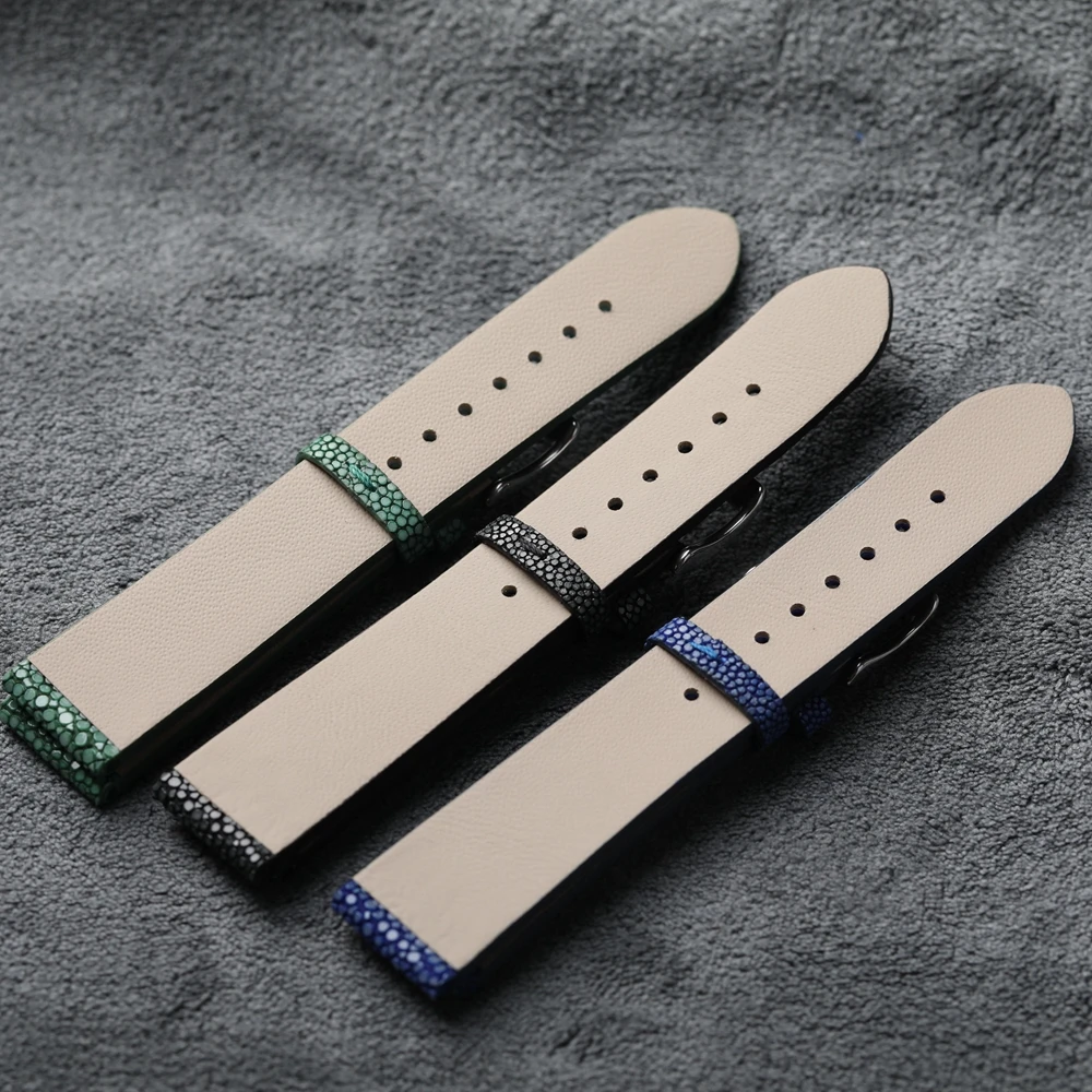 수제 진주 물고기 가죽 팔찌, 블랙 블루 그린 시계 밴드, 퀵릴리즈 시계 스트랩, 18mm, 19mm, 20mm, 21mm, 22mm
