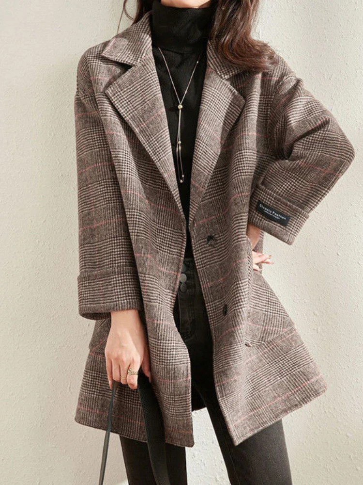 

Autumn Elegant Casual Women Woolen Blazer Jackets Long Sleeve Vintage Loose Fashion Coat Female Outerwear Tops Cardigan Clothes