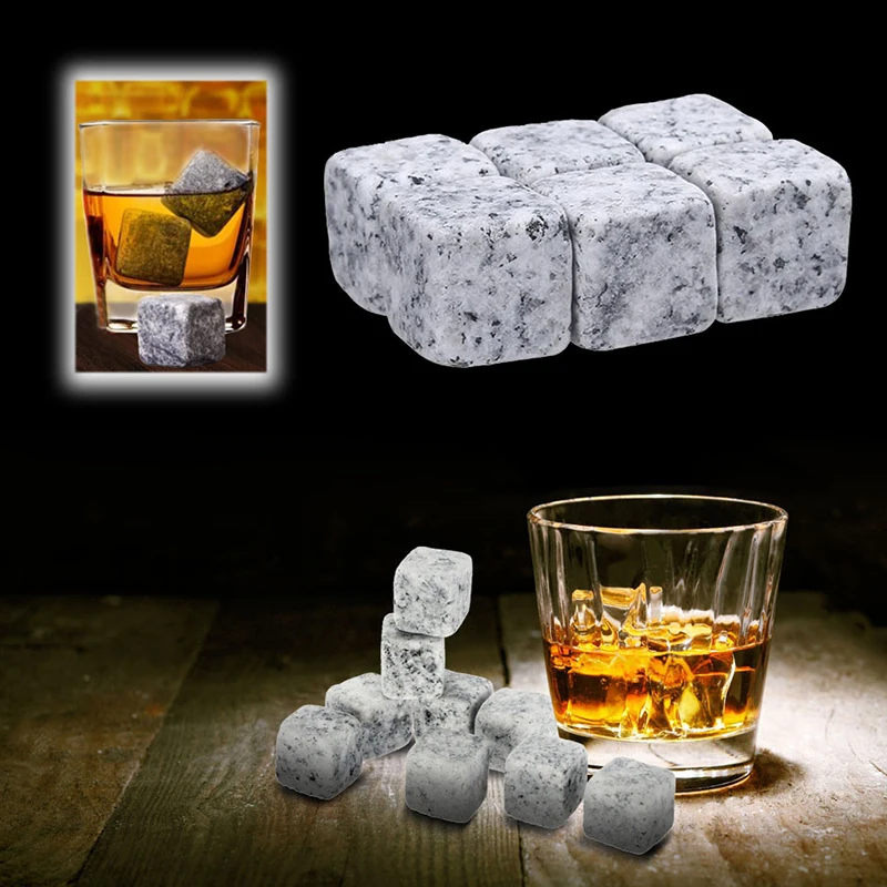 6pcs Whiskey Stones Sipping Ice Cube Cooler Reusable Whisky Ice Stone  Whisky Natural Rocks Bar Wine Cooler Party Wedding Gift