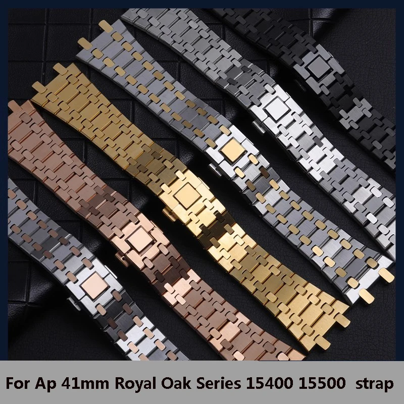 

For Ap 41mm Royal Oak Series 15400 15500 Concave-Convex Accessories Business Men's Anti-Rust Silvery Solid Steel Watchbands 26mm