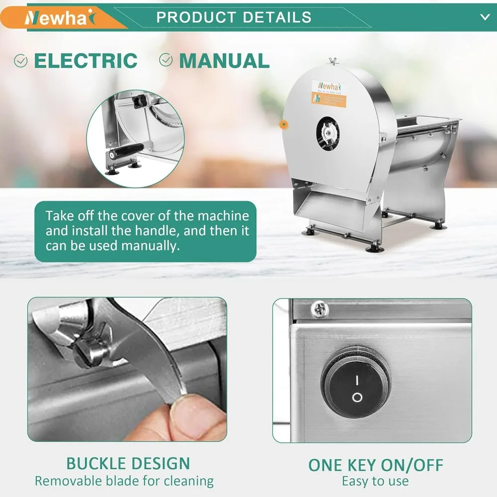 Commercial Electric Onion, Potato, Sweet Potato, and Tomato Slicer with 0-10mm Adjustable Thickness for Cabbage ShreddingNEW-