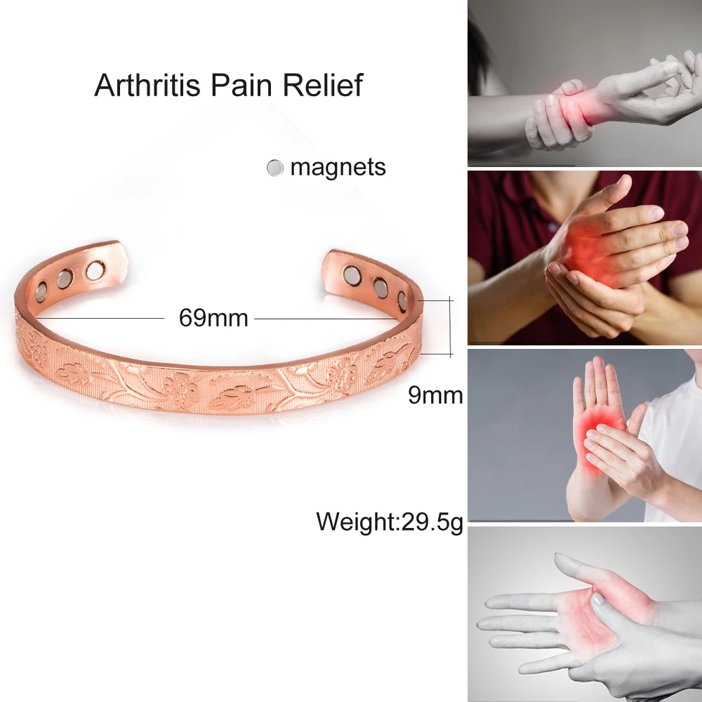 Braccialetti regolabili Meathly per le donne con polsino aperto, magneti potenti, braccialetti magnetici energetici per la salute, gioielli in rame puro_voghion.com