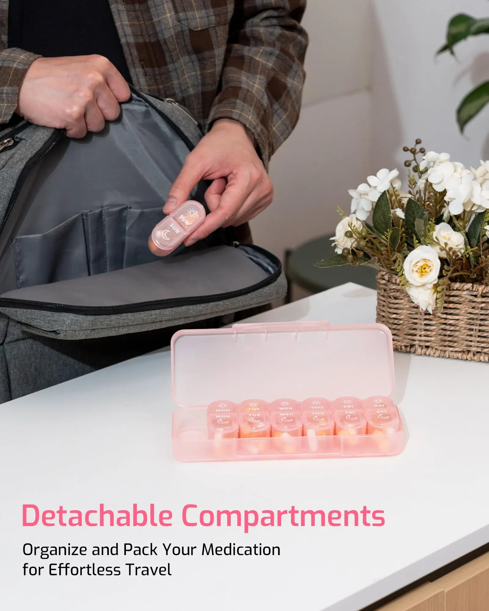 Dual-Compartment Weekly Pill Organizer for Travel & Daily Supplements