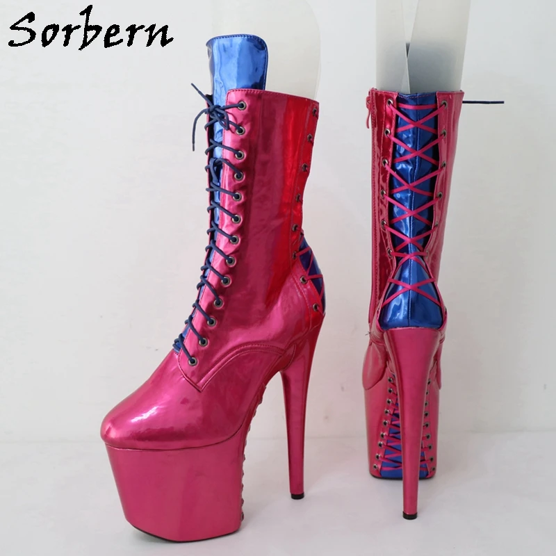 Sorbern Drag Queen Fetish Boots Women Ankle High Lace Up Exotic Pole Dance  Acro Style Stripper Heels 8 Inch Custom Colors