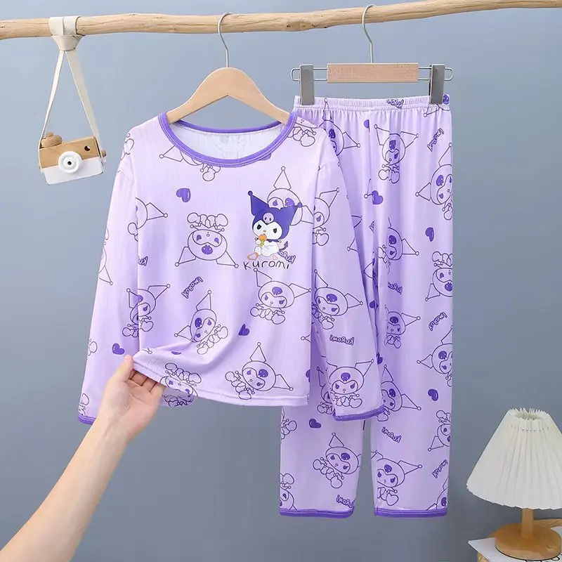 

MINISO Sanrio Kuromi Cinnamoroll Children Pajamas Set Kawaii My Melody Hello Kitty Spring Autumn Long-Sleeved Wearable Homewear