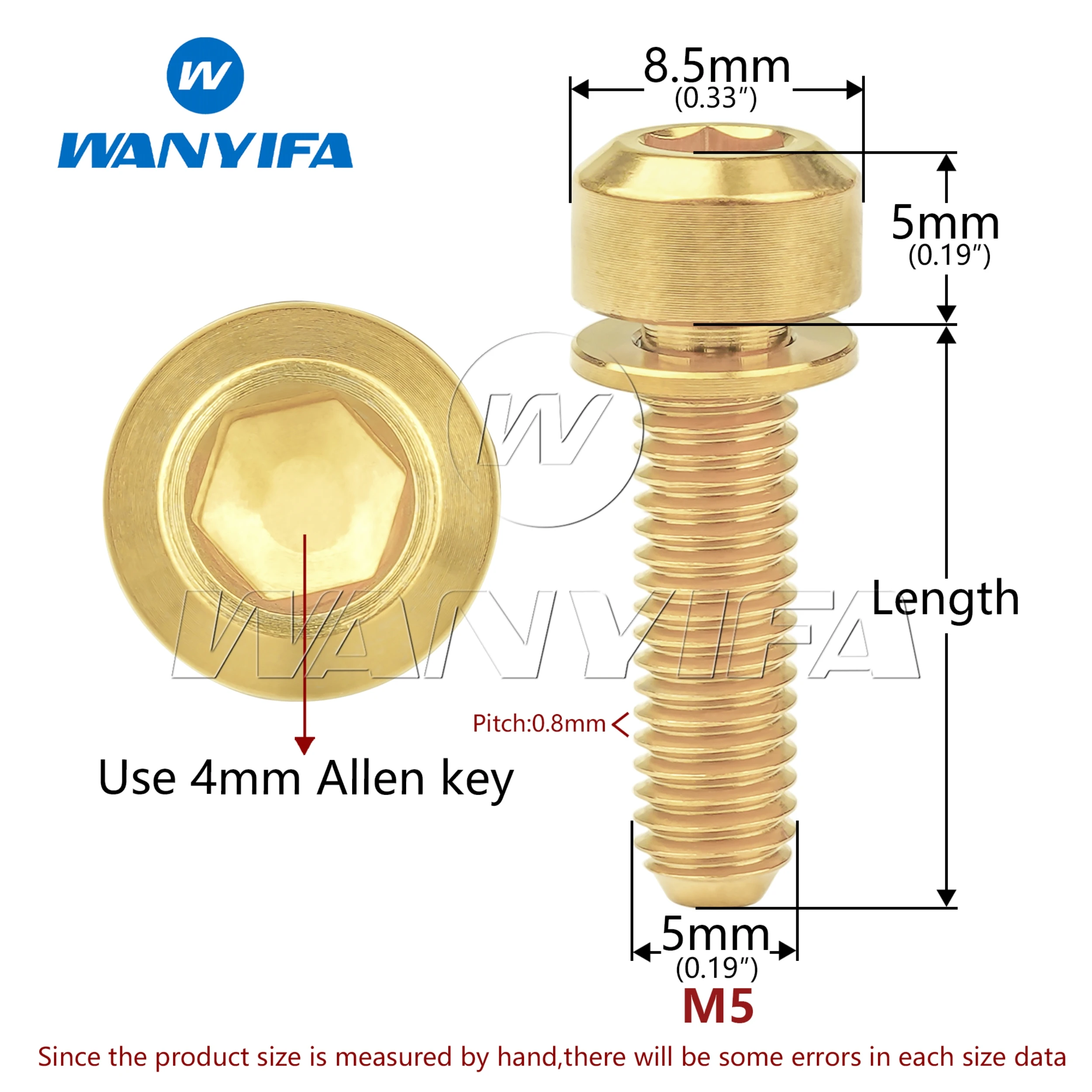 Hexagon socket screw hex socket cap screw titanium bolts Wanyifa Titanium Bolt M5x16mm M5x18mm M5x20mm Socket Head Screw with Washer for Bicycle Stem