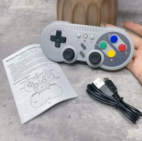 Ergonomic Gray Gaming Controller with Turbo & Motion Vibration Compatible for Switch OLED PC SNES - Motion Controlled Video Game - 2