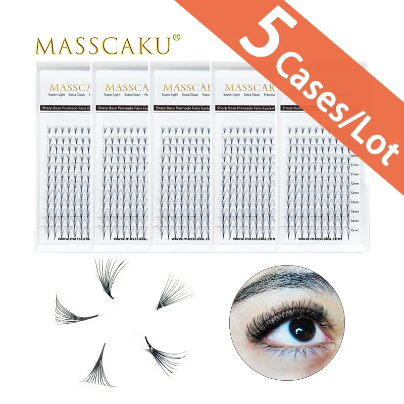 

MASSCAKU 5cases popular 12 lines 6D 8D 10D sharp pointy premade fans russian volume eyelash natural premium eyelash application