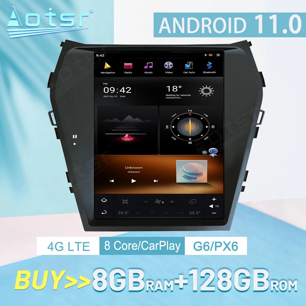 

8 + 128 ГБ для Hyundai Santa Fe ix45 2013-2018 Carplay Android 11 автомобильное стерео радио PX6 мультимедийный плеер Авто аудио GPS навигация