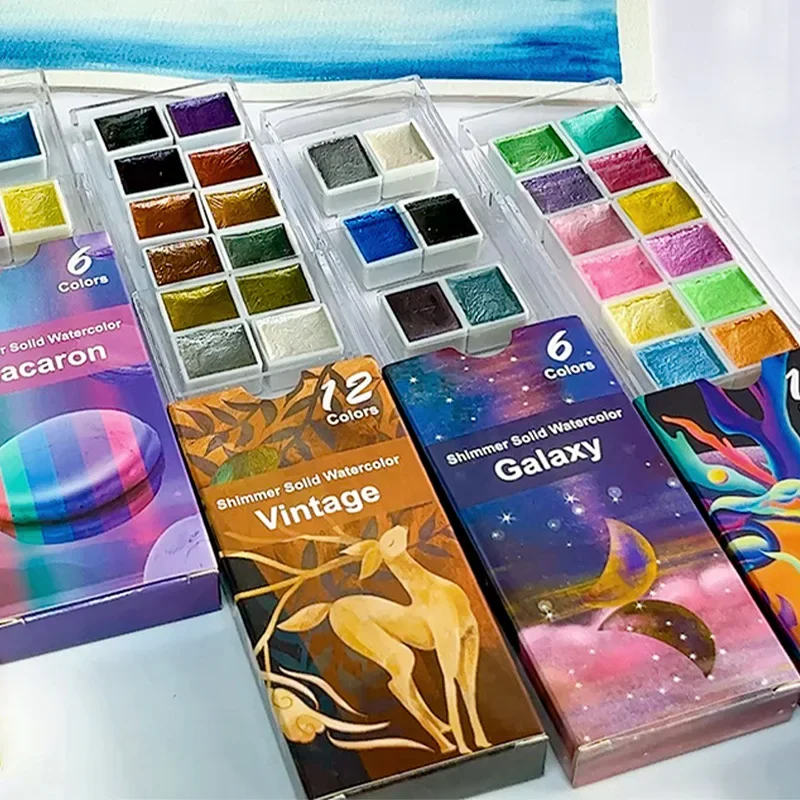6/12 Color Watercolor Paint Set Metallic Glitter Solid Pigment For Artists School Stationery drawing Graffiti Tool Art Supplies