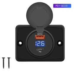 Dual USB Quick Charge Car Charger Socket with Sliding Cap (PD QC with voltage)