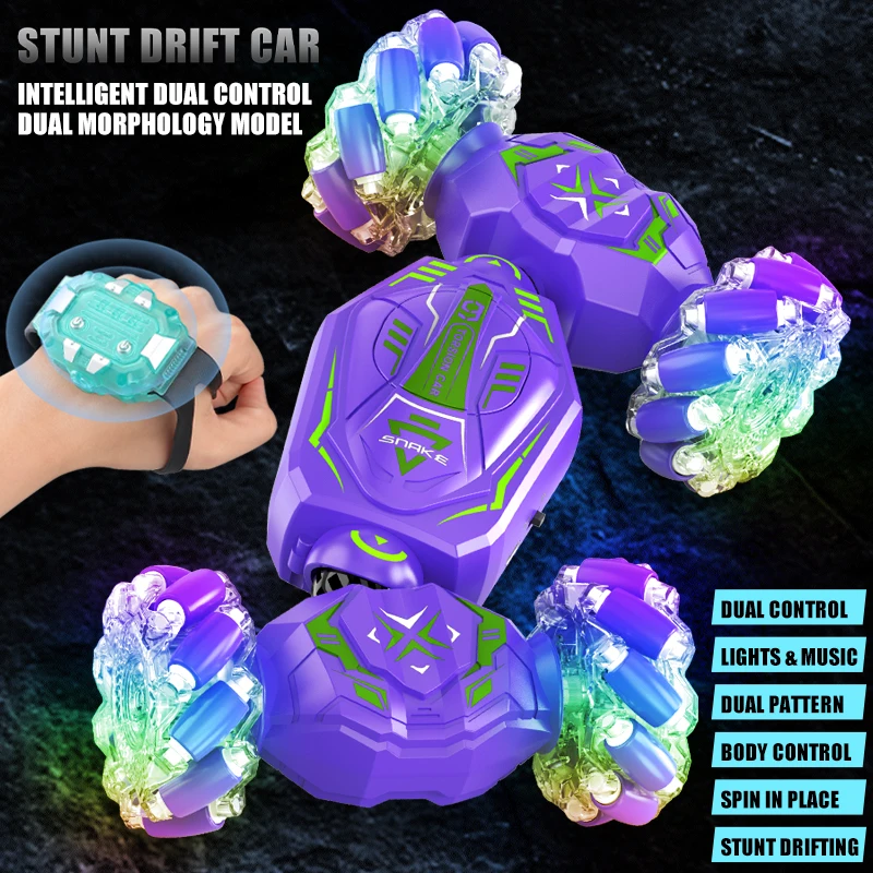 RC Cars Stunt Gesture Sensing 2.4G Hand Controlled Twisting Off-road with LED Lights Remote Control Vehicle Gifts for Kids