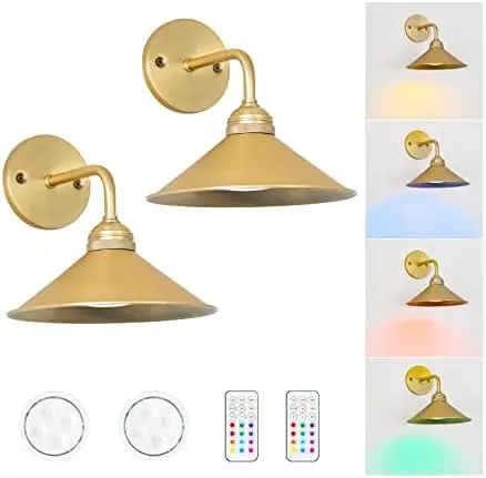 

Battery Operated Sconces Set of 2 with Metal Lamp Shade, 13 RGB Colors Dimmable Battery Mounted Lamp with Remote Control for B