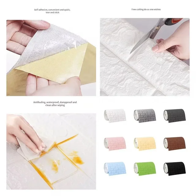 70cmx1m 3D Wall Sticker Imitation Brick Bedroom Home Decor Waterproof Self-adhesive DIY Wallpaper for Living Room 2