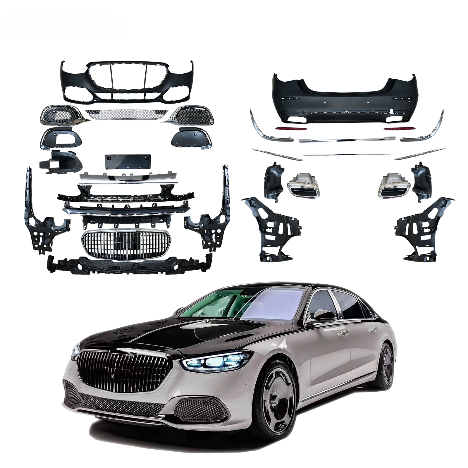 

Leishuo 2024 OEM Car Modified Maybach Style Front Bumper with Grille Rear Bumper Body Kits For W223 Maybach Body Kit