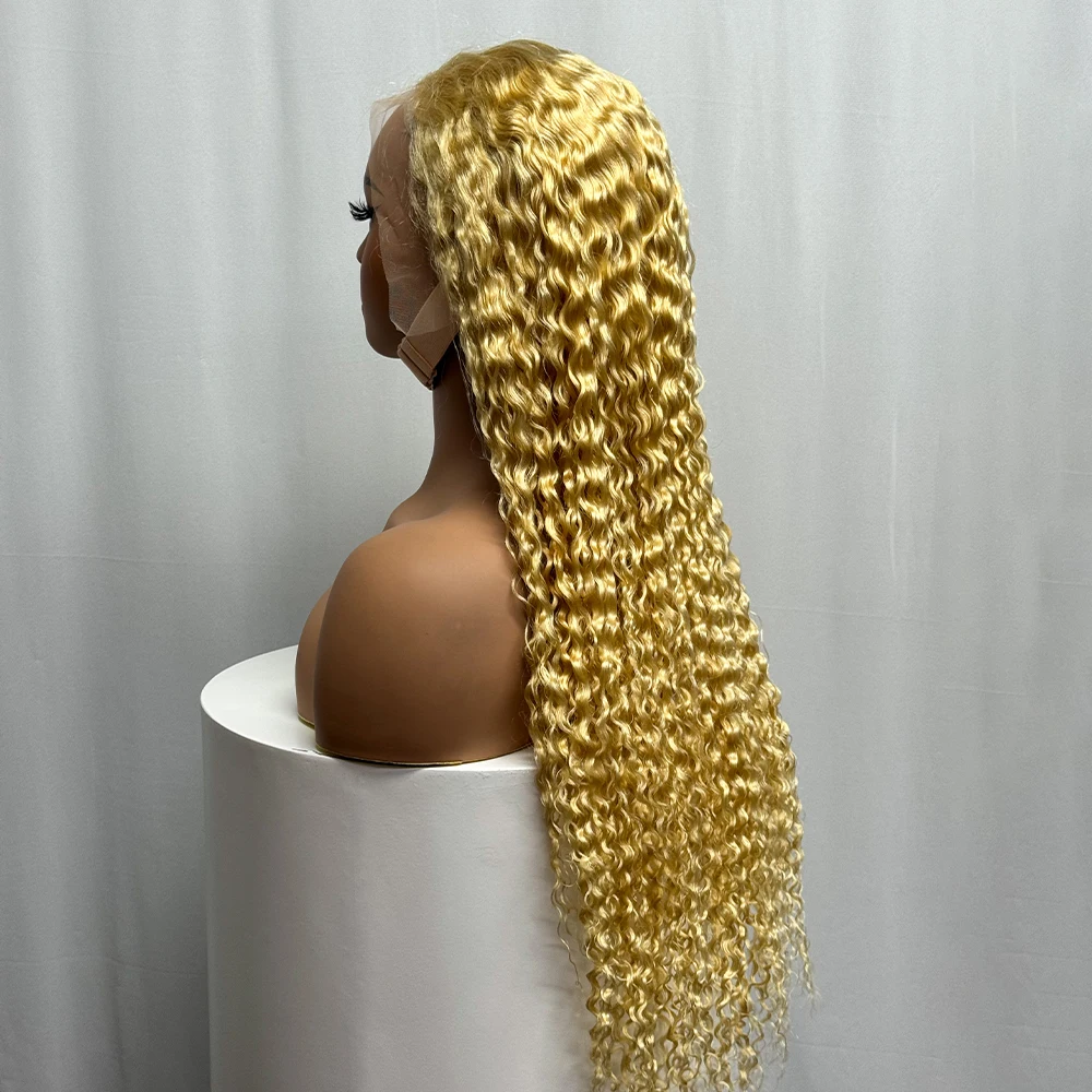 Remy Hair 613 Blonde Jerry Curly Human Hair Wig Blonde  250% Density 13X4 Transparent Lace Wig Godness Deep Curly Wigs For Women
