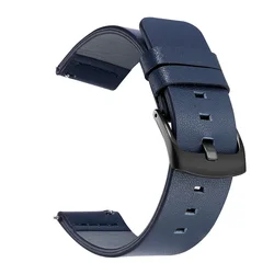 Premium Leather Watch Band - Multiple Size Options Available for 24mm (Black Blue)