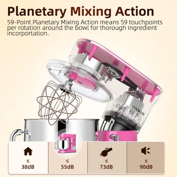 COOKLEE Stand Mixer, 9.5 Qt. 660W 10-Speed Electric Kitchen Mixer with Dishwasher-Safe Dough Hooks, Flat Beaters 3