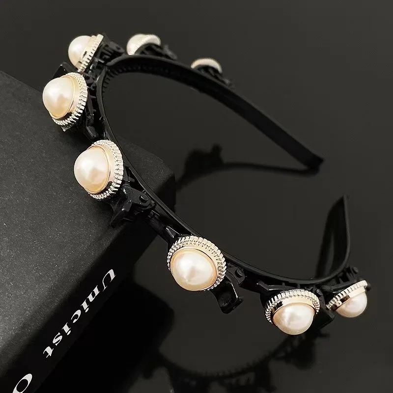 Rhinestone Pearls Bands Clip Hairbands Fashion Plastic Braided Headband Punk Knitting Womens Headwear Hair Accessories Pearl