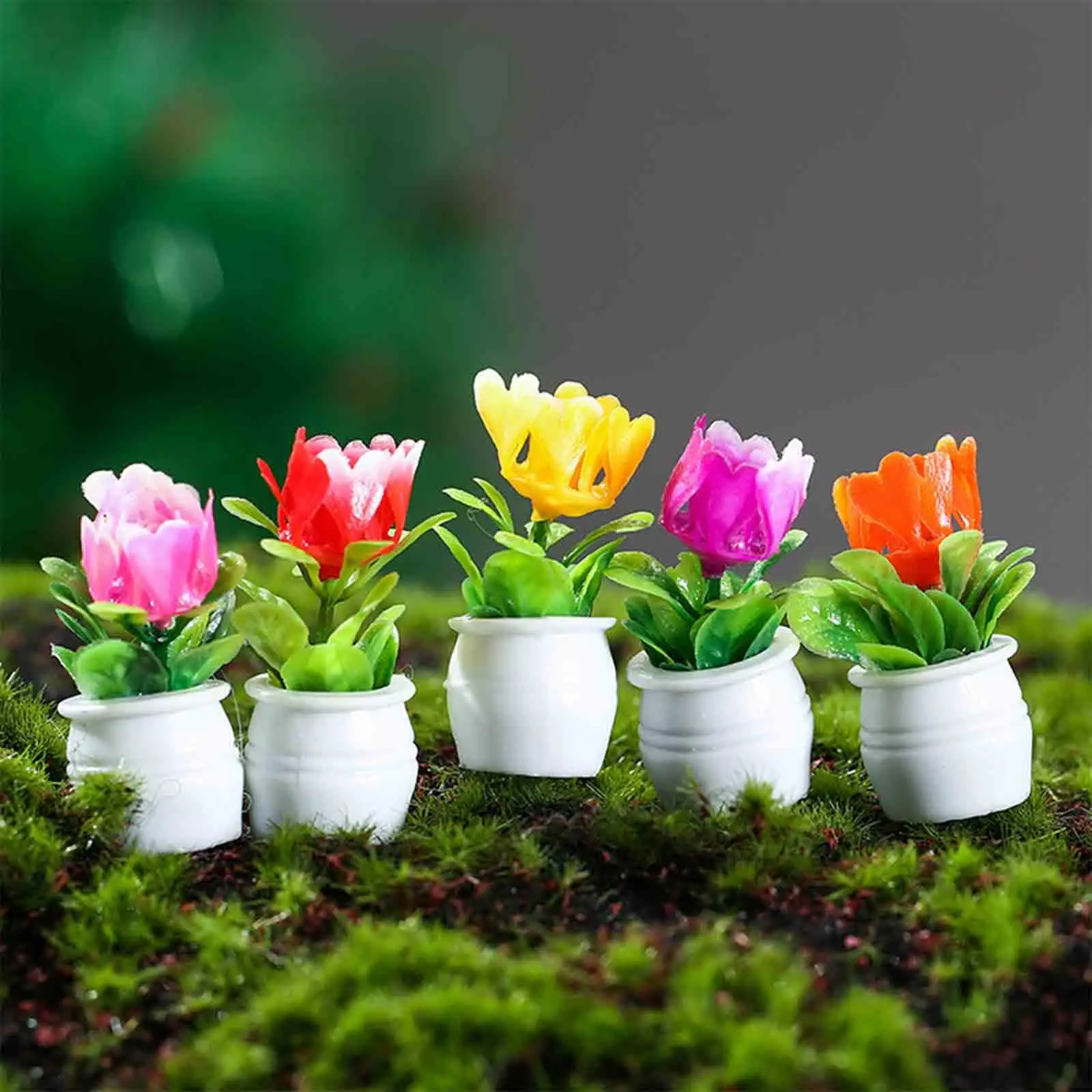 

5 Pieces 1:12 Dollhouse Miniature Flower Pot Resin Craft Tiny Fake Greenery Ornament Dollhouse Potted Plants for 1/12 Decor