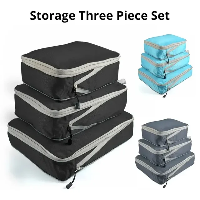 3Pcs/set Black/Blue/Grey Compressible Travel Storage Bag Portable Large