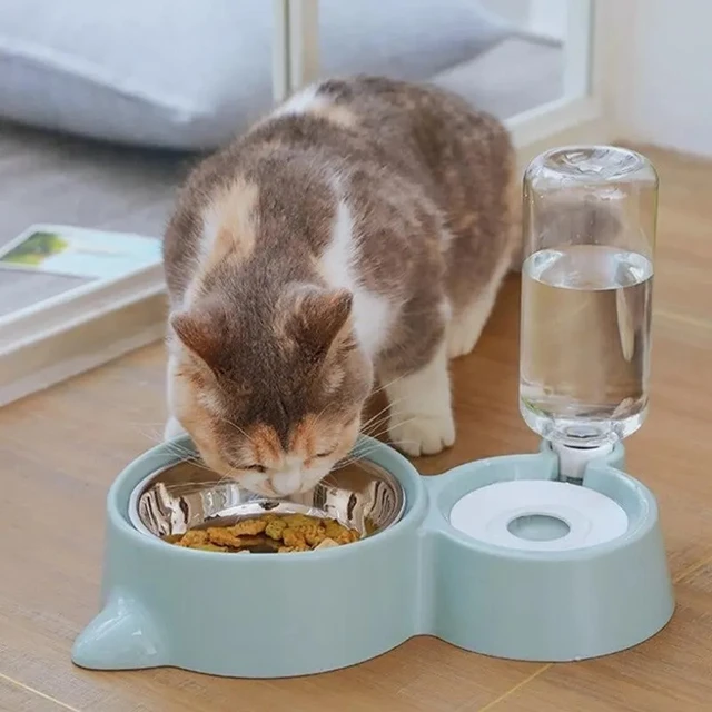 New 2-in-1 Cat Bowl Water Dispenser Automatic Water Storage Pet Dog Cat Food Bowl Food Container with Waterer Pet Waterer Feeder