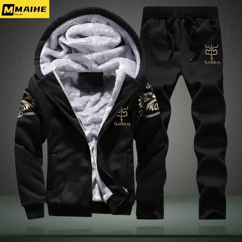 Winter Men Sets Hoodies Warm Thick Fleece Casual Tracksuit Men's Sporting Hooded Jackets+Pants 2PC Sets Printed Sweatsuit Male cool rooster hunting camo 3d printed hoodies sweatshirt male sweatpants set unisex men s tracksuit fashion men s clothing suit