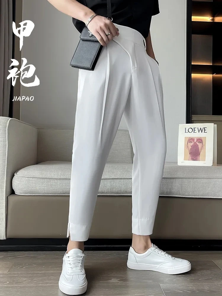 Elegant Casual Blazer Pants Men Korean Fashion Slim Formal Trousers Male Black Dress Pants Classic Suit White Harem suit pants men pants