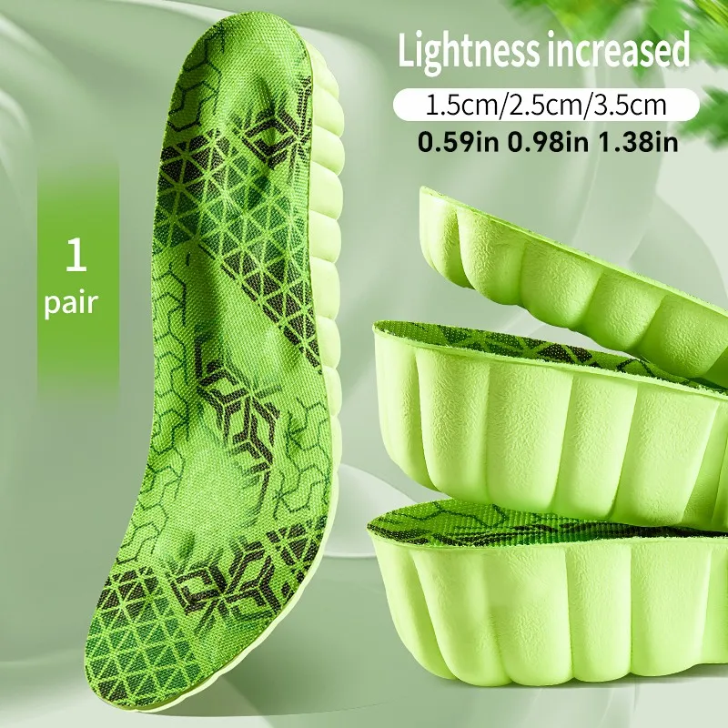 1 Pair New Green Pattern Invisiable Height Increase Insoles For Feet Comfortable Soft Breathable Mugwort Anti-odor Pads