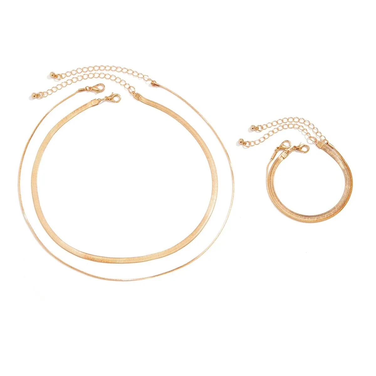 Jewelry Set 2Pcs Goth Multilayer Flat Snake Chain Necklace Bracelet for Women Simple Vintage Clavicle Choker Aesthetic Wed Y2K