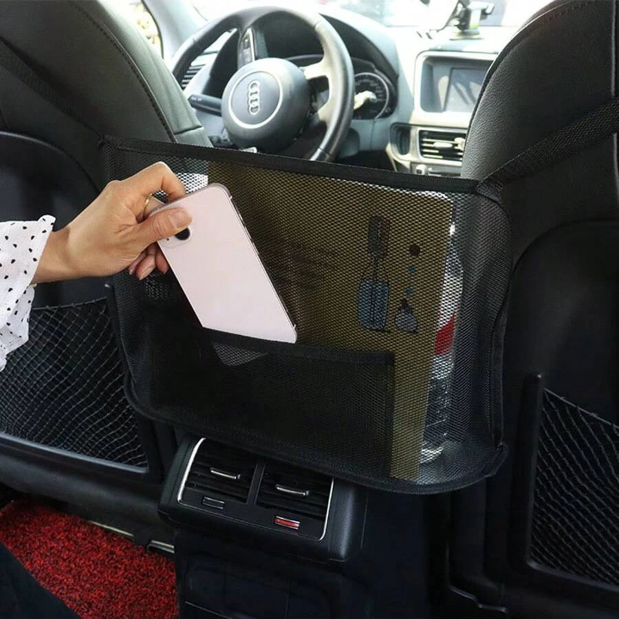 Large Capacity Car Seat Net Pocket Handbag Purse Holder Mesh Back Pouch Between Seats Storage Bag Organizer Car Accessories