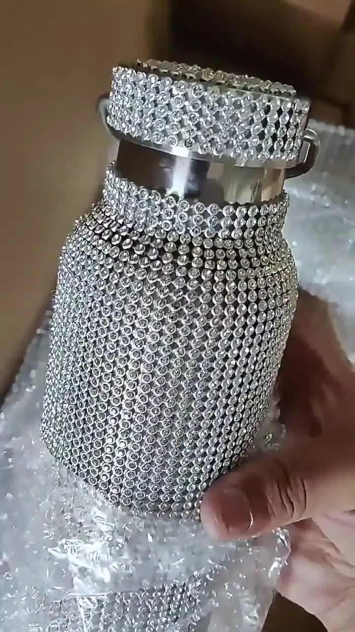 Bling Diamond Borraccia Termica Con Glitter E Catena - Acciaio Inox 304 500ml, Isolata 6-12h, Per Donne, Rosa - 2