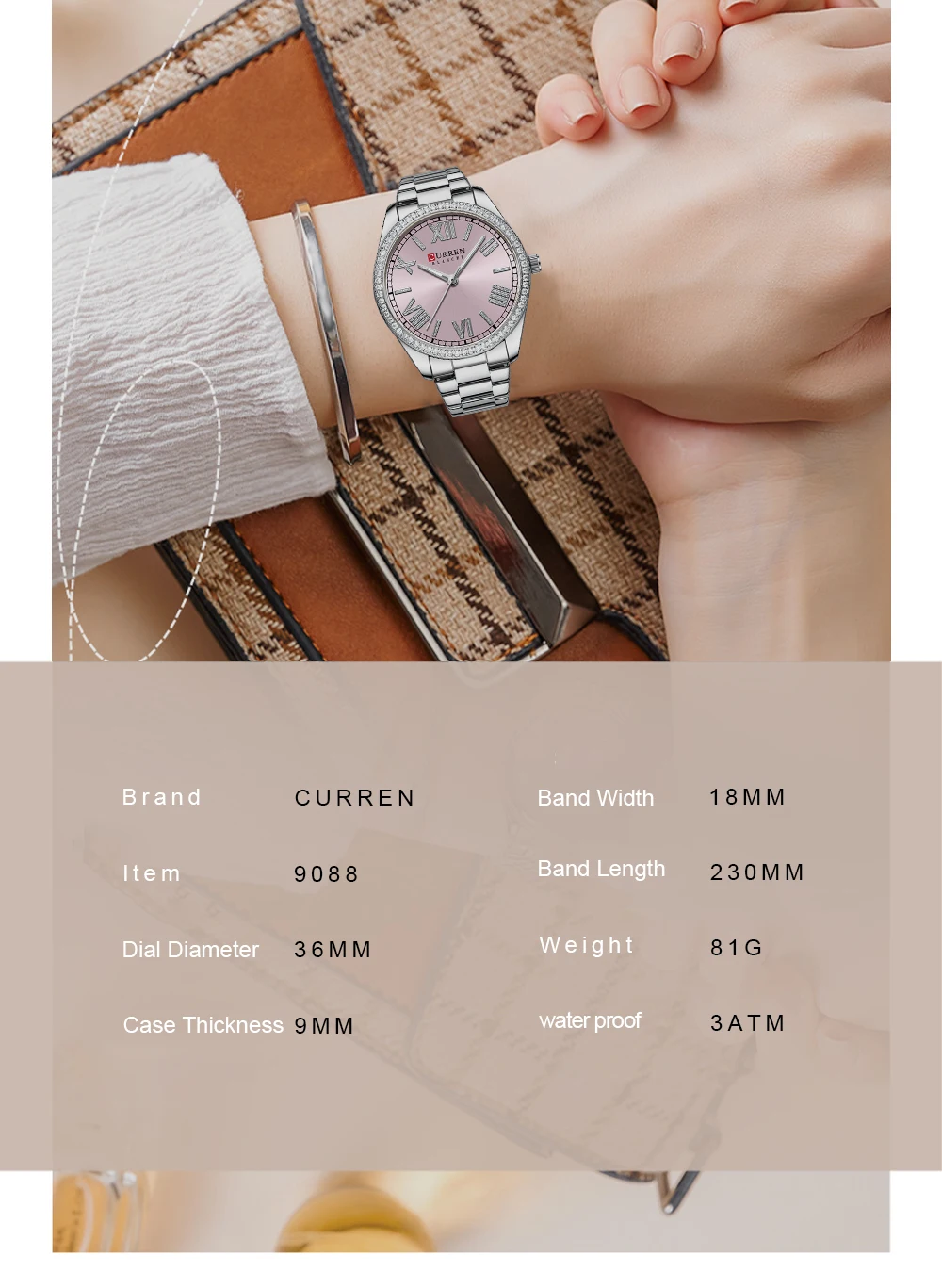 CURREN – Montre-bracelet en acier doré pour femmes, marque de luxe, tendance, élégante, décontractée, étanche image 28 CURREN – Montre-bracelet en acier doré pour femmes, marque de luxe, tendance, élégante, décontractée, étanche - Sbf75a53046734b1ab79dff4441a15aedT