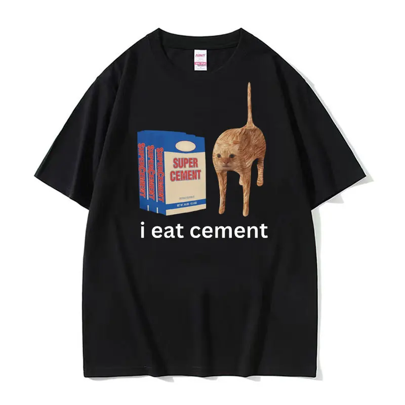 I Eat Cement Cursed Cat Funny Meme T Shirt Men Women's Fashion Humor Short Sleeve T Shirts Male High Quality Cotton T-shirt Tops