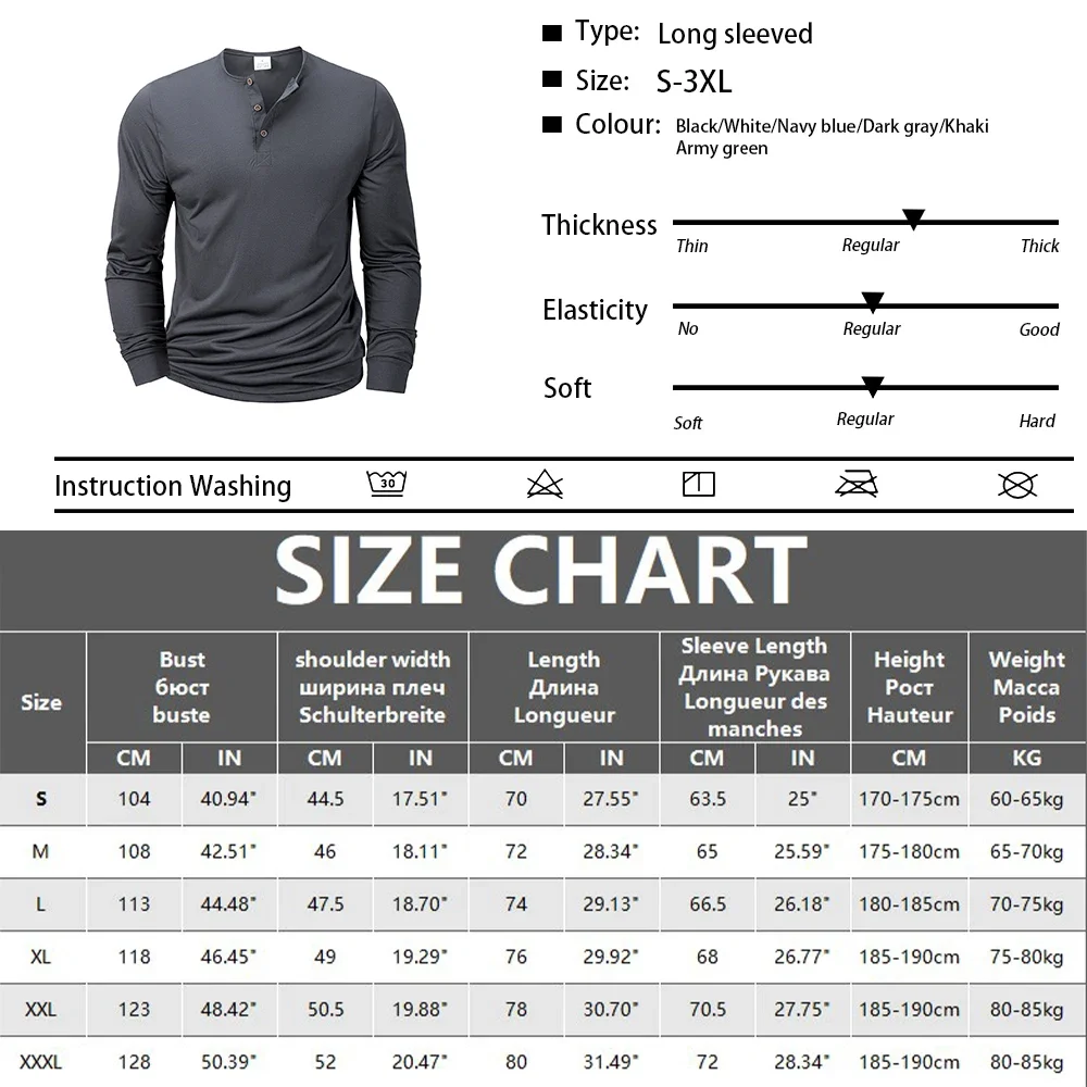 Mens Long Sleeve Henley V-neck Lightweight Long sleeves Casual Cotton Slim Fit Basic Loose Fitness Sports Breathable Top
