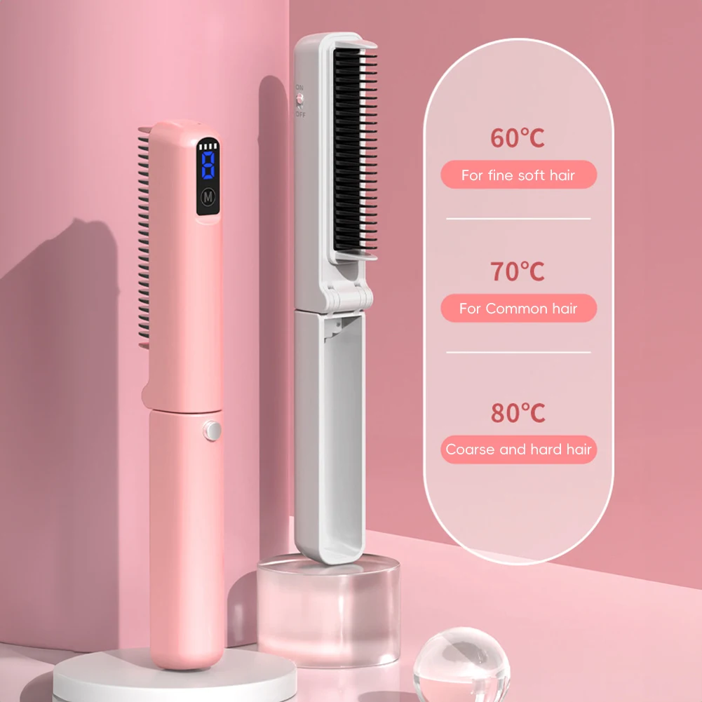 Foldable Lazy Hair Hot Comb Portable Mini USB Tool Fast Rechargeable Heating Styling Hair Straightening Hair Straigh 6