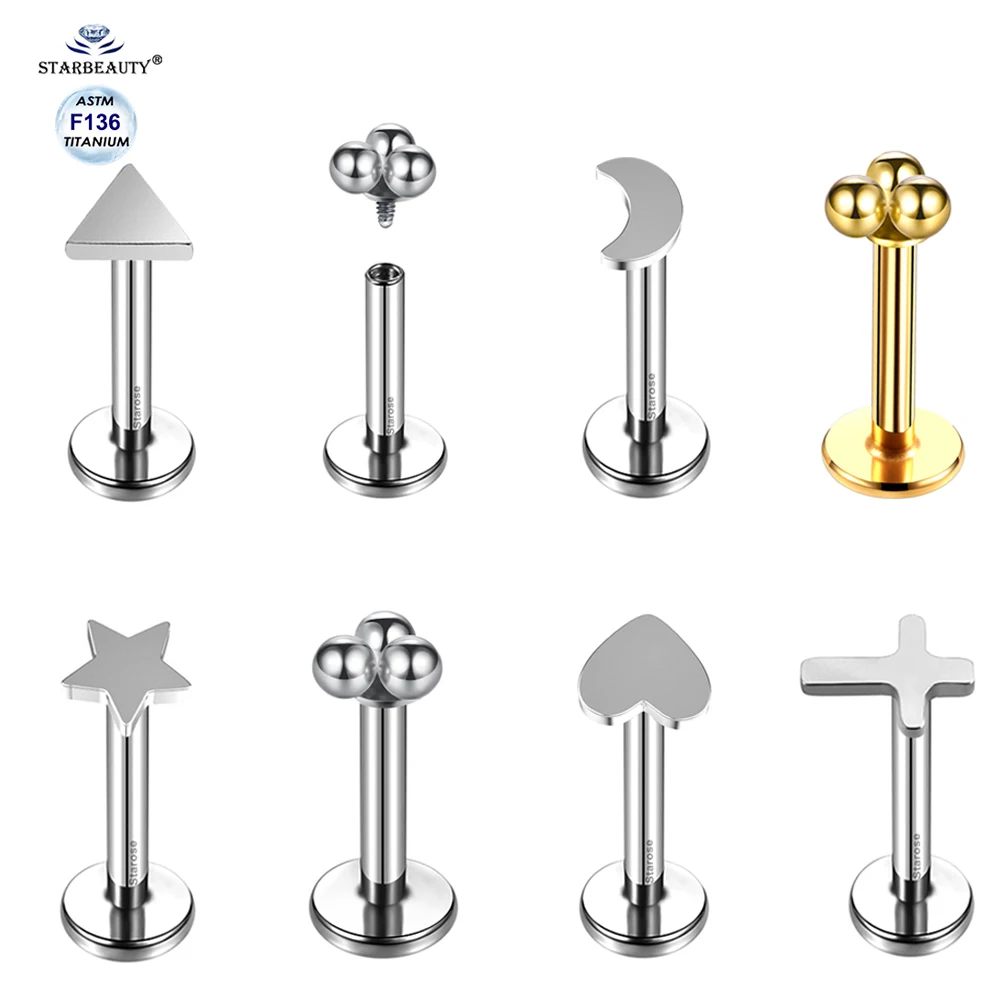1Pc Implant Grade Astm F136 Titanium Heart Moon Star Naso Piercing Ball Labret Stud Cartilagine Tragus Helix Orecchini 16G Ear Ring