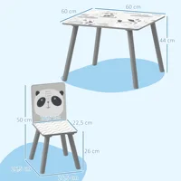 Ensemble table et 2 chaises Zonekiz, ensemble de meubles pour enfants 3 pièces pour enfants de plus de 3 ans avec bordure et panda gris et blanc 5