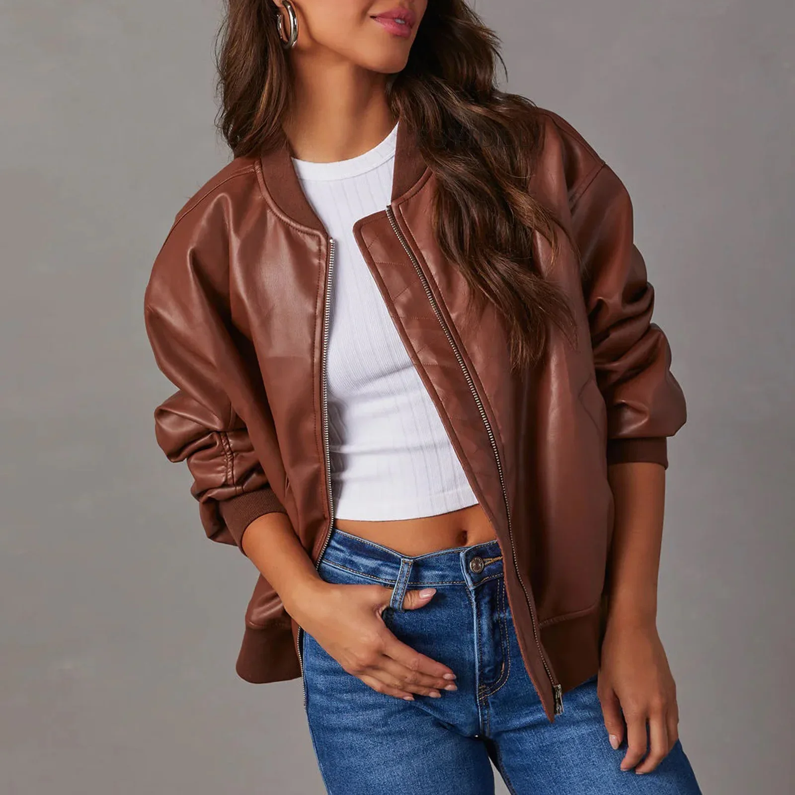 2024 New Autumn/Winter Leather Jackets for Women PU High Street Style Short Motorcycle Casual Coat Outerwear Commuting Y2k