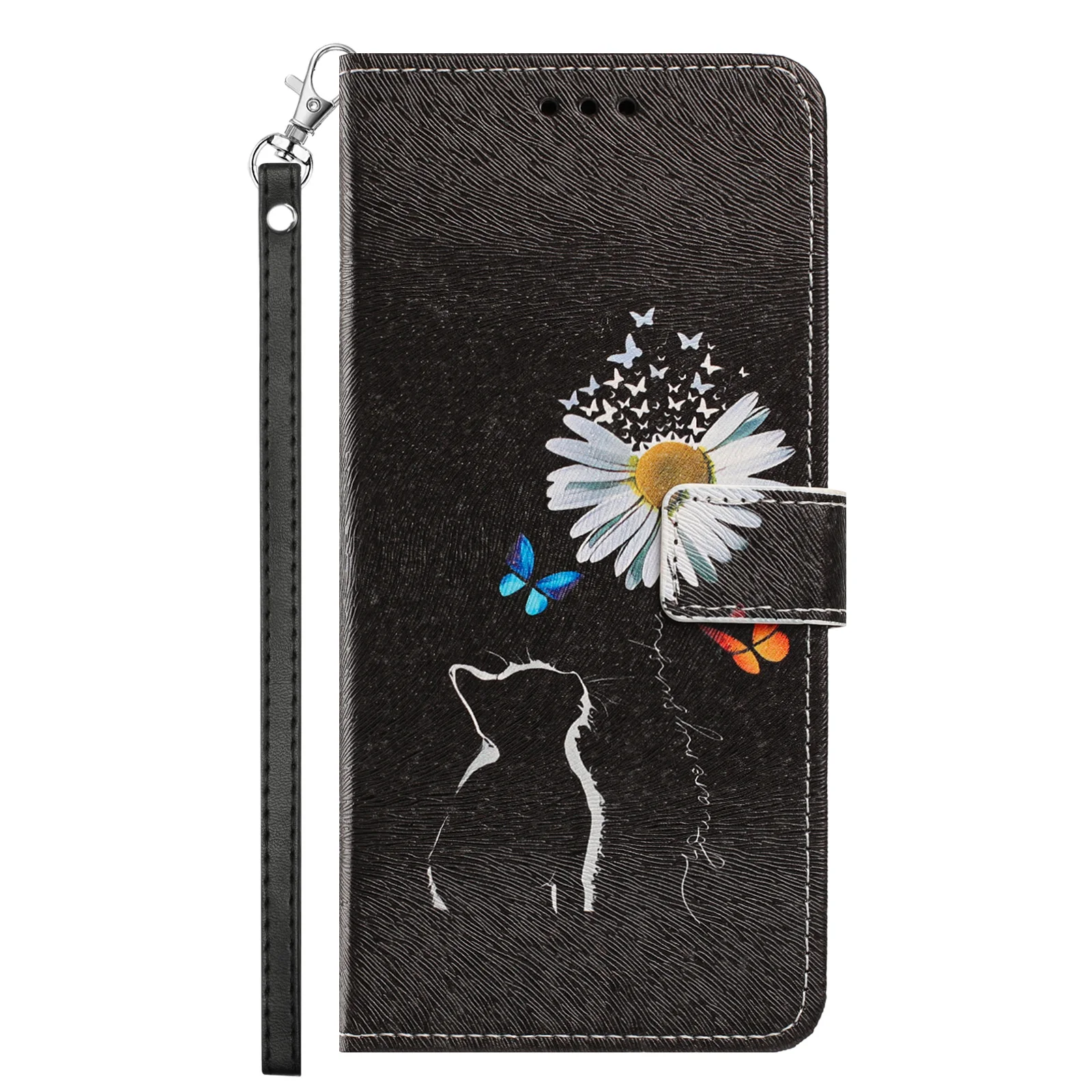 Floral Leather Flip Phone Case with Strap - Fashionable Protective Cover