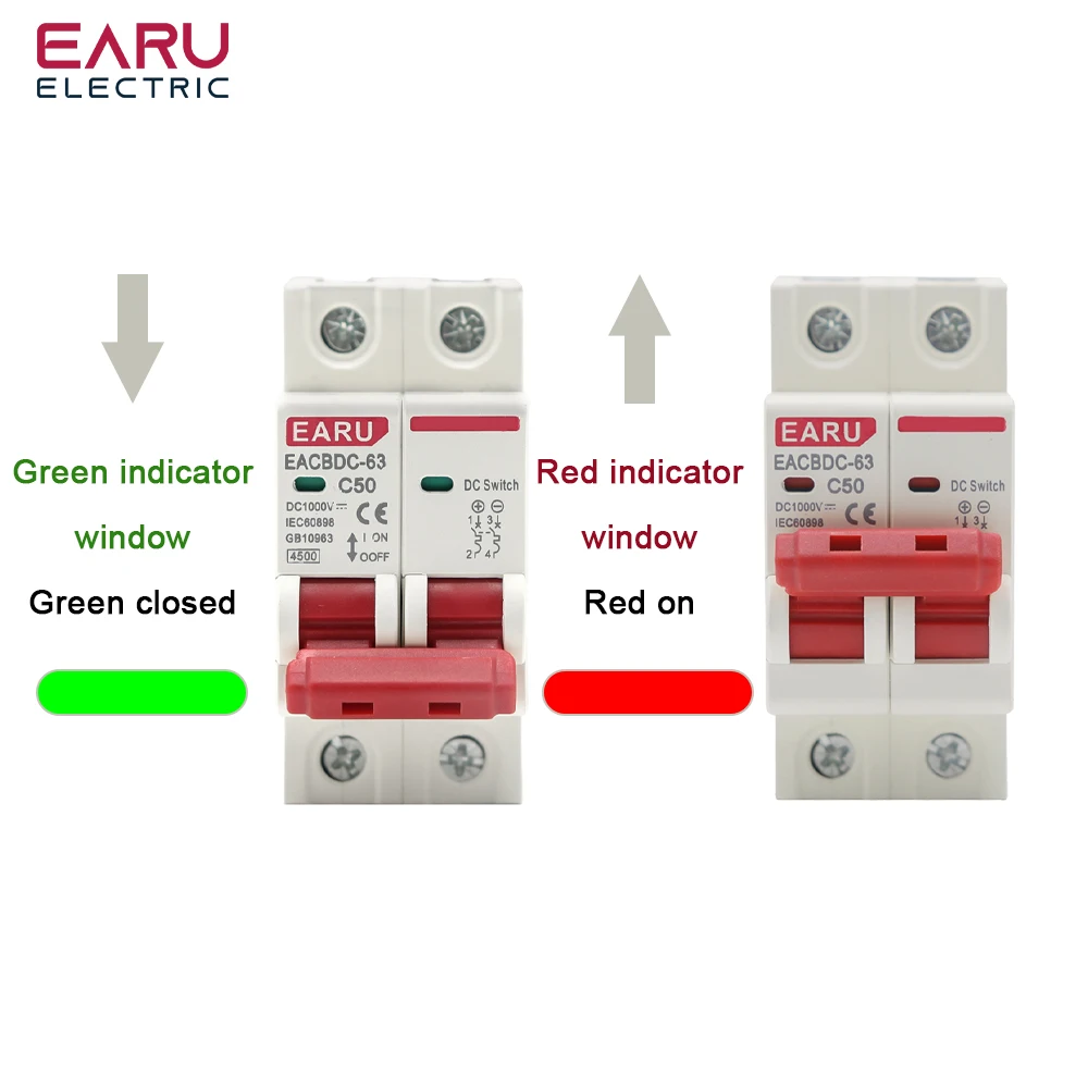 DC 1000V 1P 2P 3P 4P Solar Mini Circuit Breaker Overload Protection Switch6A~63A/80A 100A 125A MCB for Photovoltaic PV System