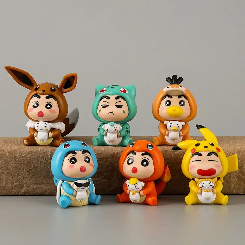 6 Stück/Set Q-Version Anime Crayon Shin-chan Figur Shin-chan Cosplay Actionfigur Raumdekoration PVC Sammlerstück Spielzeug