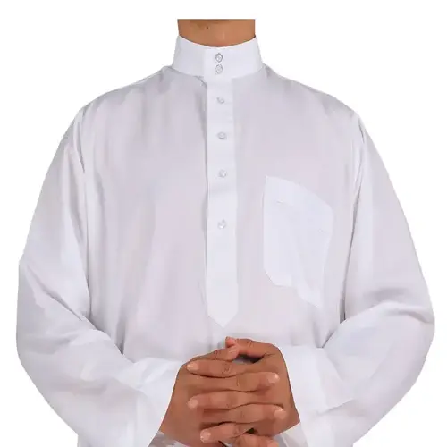 Men Casual Loose Kaftan Muslim Thobe Jubba Dishdasha Thawb Islamic Dress Abaya Arab Plain Color Robe - Image 3