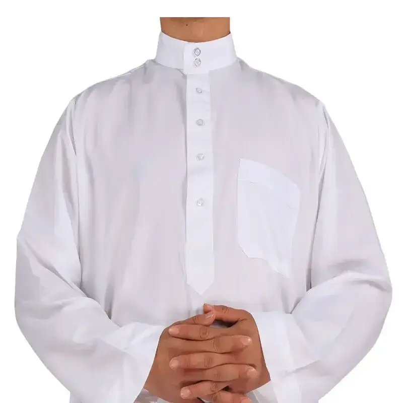 Men Casual Loose Kaftan Muslim Thobe Jubba Dishdasha Thawb Islamic Dress Abaya Arab Plain Color Robe - Image 3
