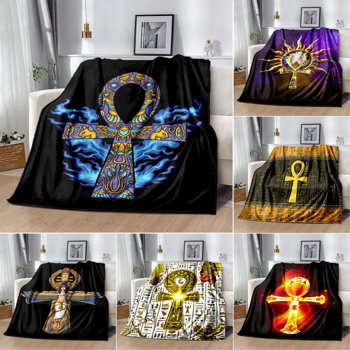 

Egypt Blanket Cross Flannel Throw Blanket Soft Cover Lightweight Warm Blankets for Bed Sofa Couch King Queen Size for Teens Man