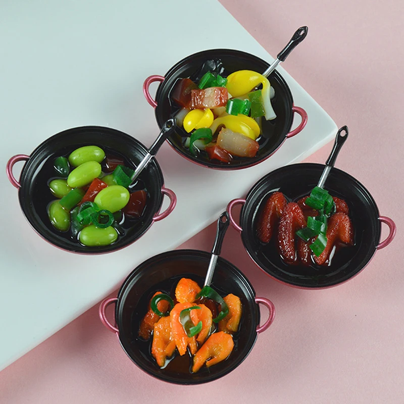 

Dollhouse Miniature DIY Accessories Mini Metal Cooking Pot with Food Simulation Kitchen Utensils Model Doll House Decoration