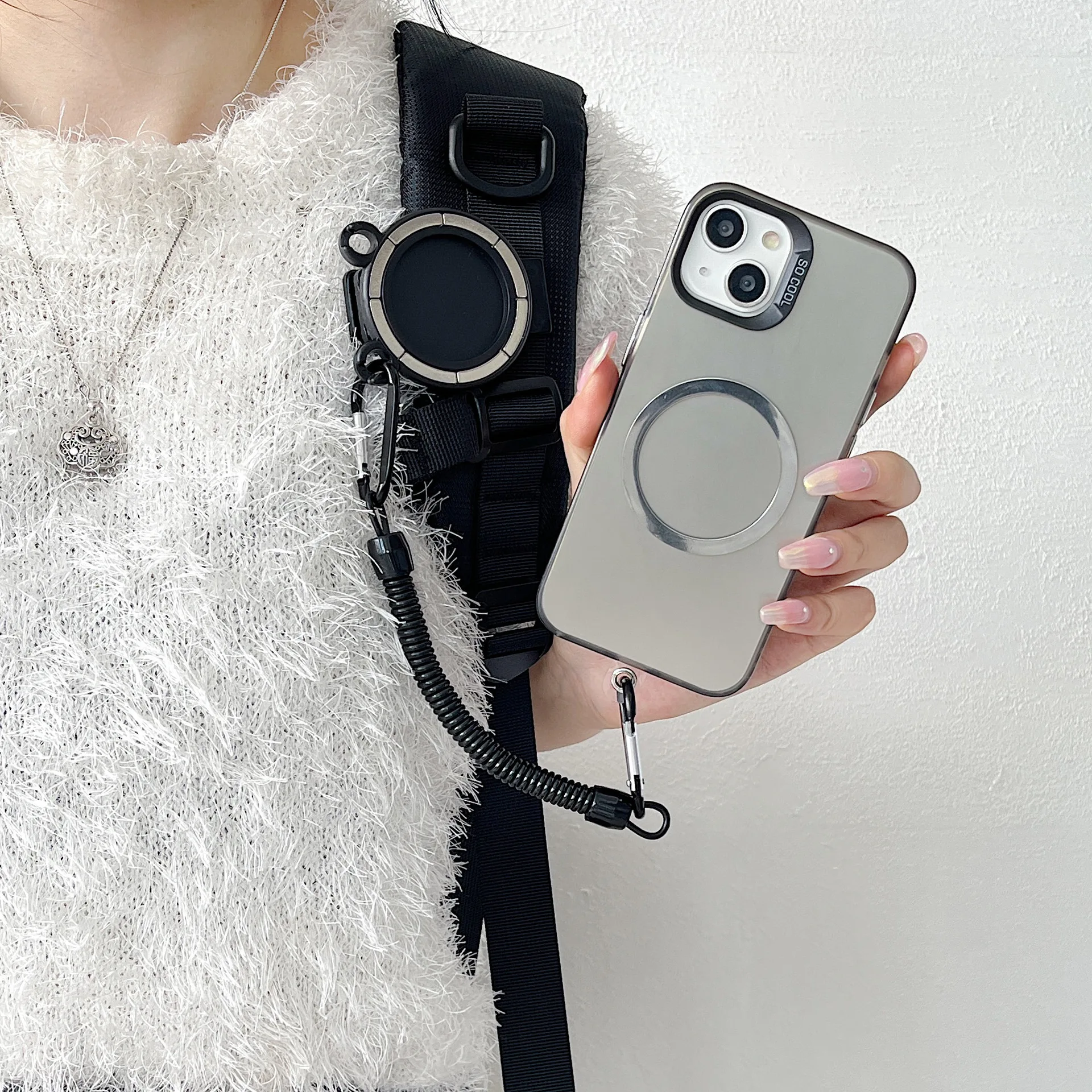 For Magsafe Clip Mount Magnetic Belt Clip Holder Backpack Mobile Phone Holder Metal Hook Spring Rope For iPhone Accessories 3