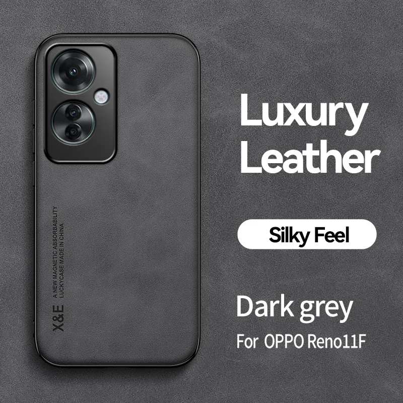 Leather Silicone Shockproof Phone Case with Car Magnetic Holder - Fits OPPO Reno 11 Series